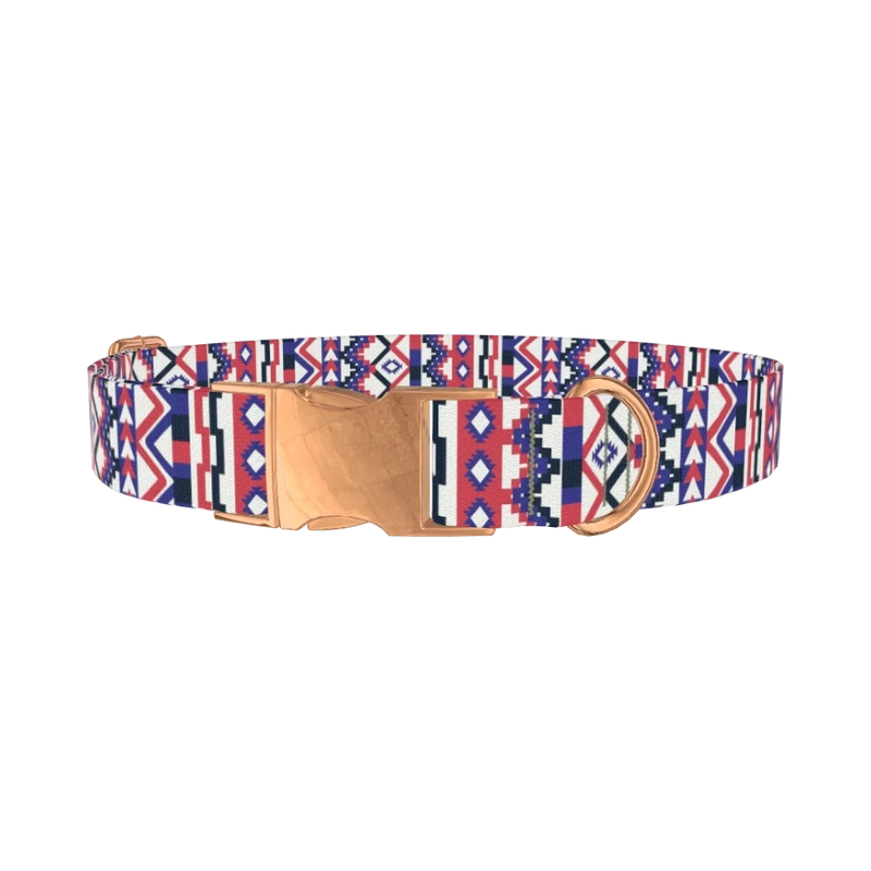 Colorful Tribal Pattern Dog Collar - metal rose gold