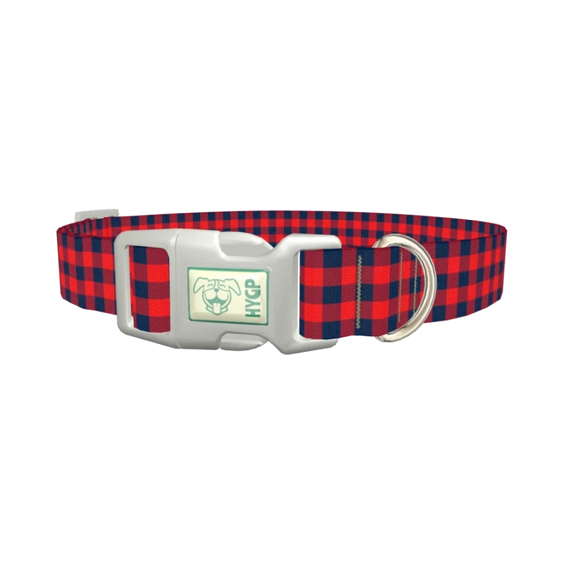 Blue Red Plaid Dog Collar - plastic silver
