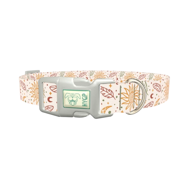 Bohemian Sun and Feather Dog Collar - plastic silver