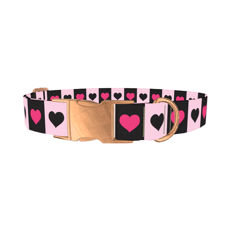 Valentine Heart Stripe Dog Collar - metal rose gold
