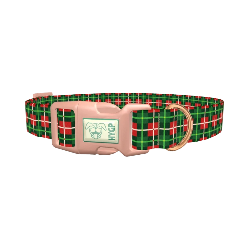 Green White Plaid Dog Collar - plastic rose gold