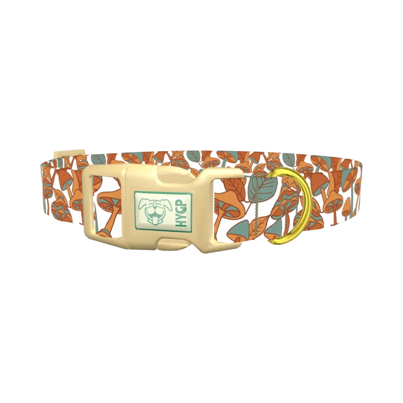 Mushroom Leaves Dog Collar - plastic gold