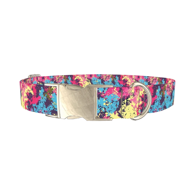 Abstract Paint Splatter Dog Collar - metal silver