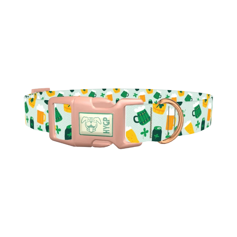St. Patrick's Day Cheers Dog Collar - plastic rose gold