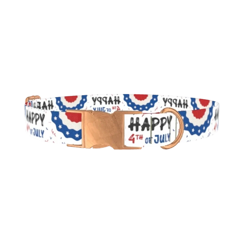 Patriotic 4th of July Dog Collar - metal rose gold