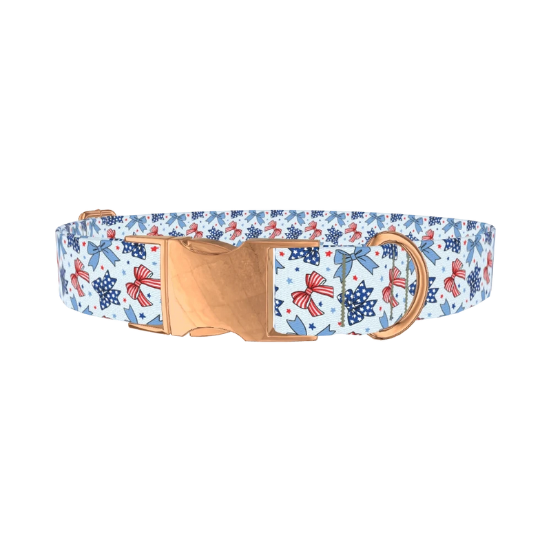 Patriotic Bows Dog Collar - metal rose gold