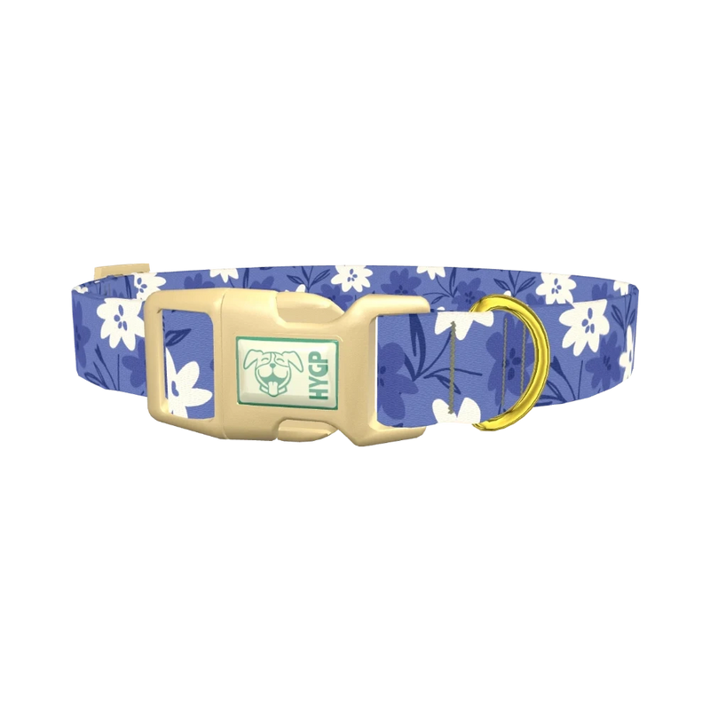 Blue Floral Pattern Dog Collar - plastic gold