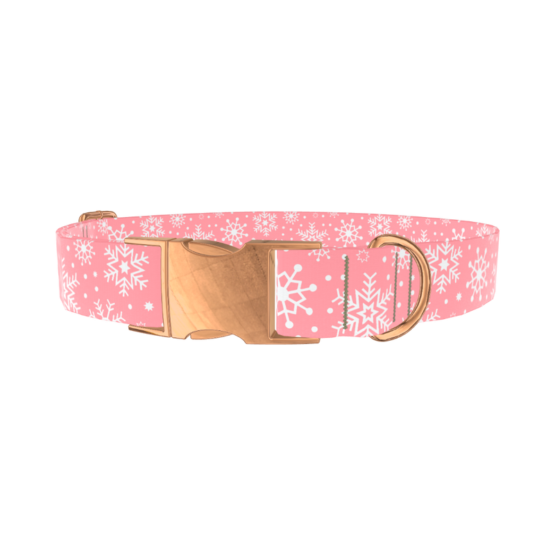 Pink Snowflake Pattern Dog Collar - metal silver