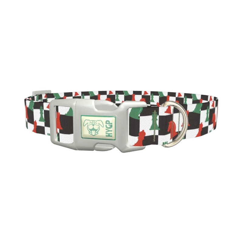 Checkered Chess Piece Dog Collar - plastic silver