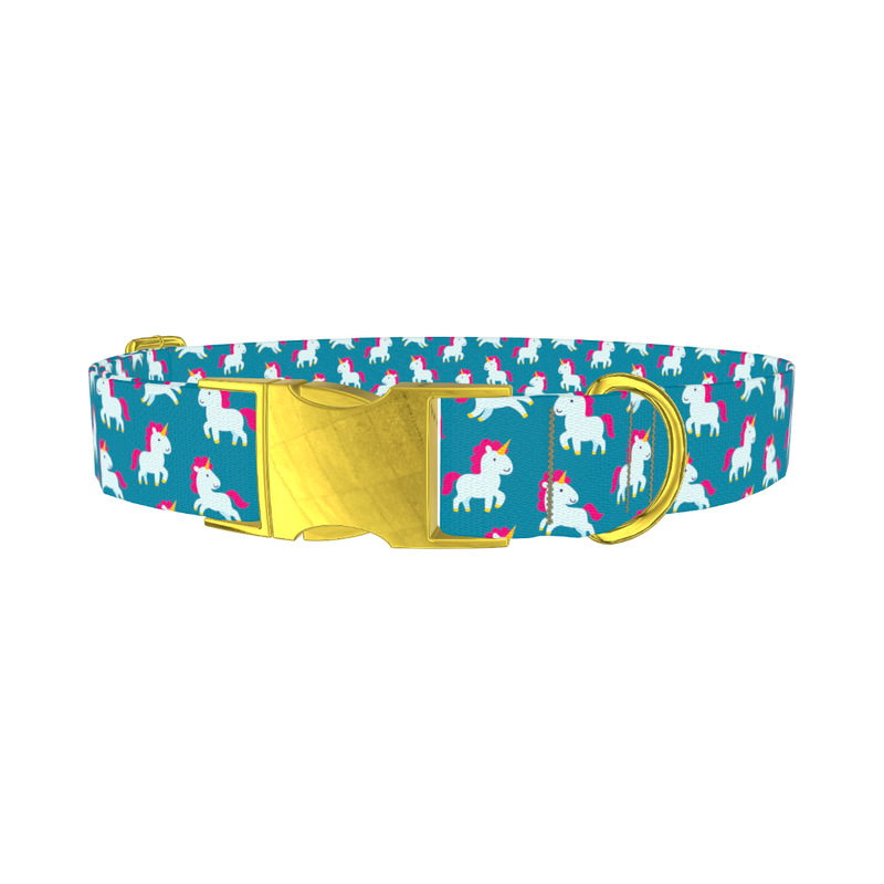 Unicorn Pattern Dog Collar - metal gold