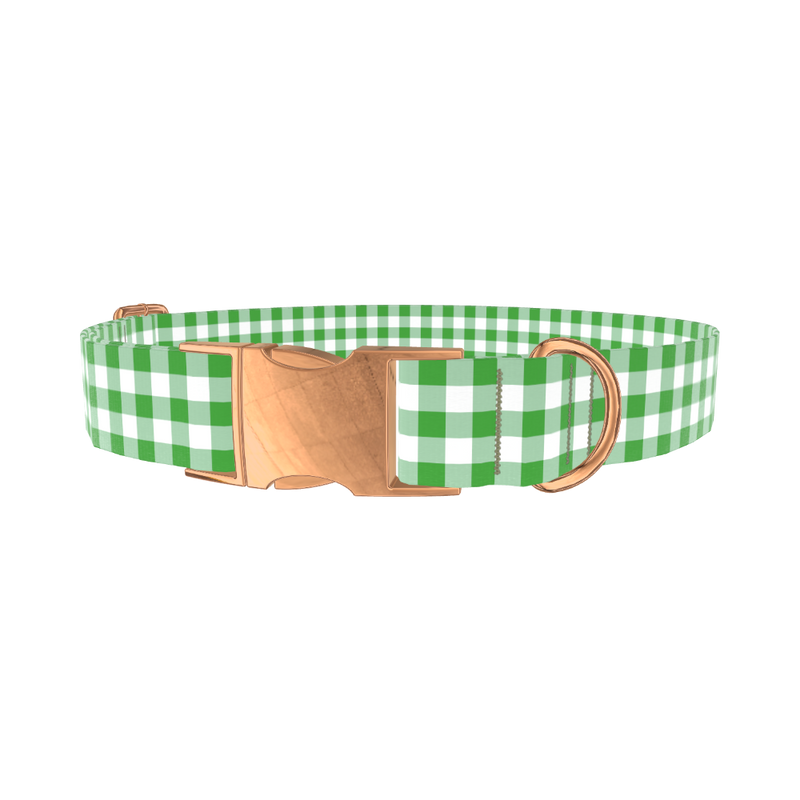 Green Plaid Dog Collar - metal silver