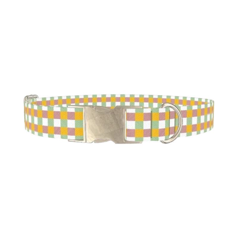 Plaid Stripes Dog Collar - metal silver