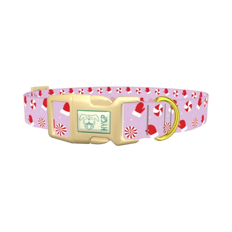 Christmas Mittens Dog Collar - plastic gold
