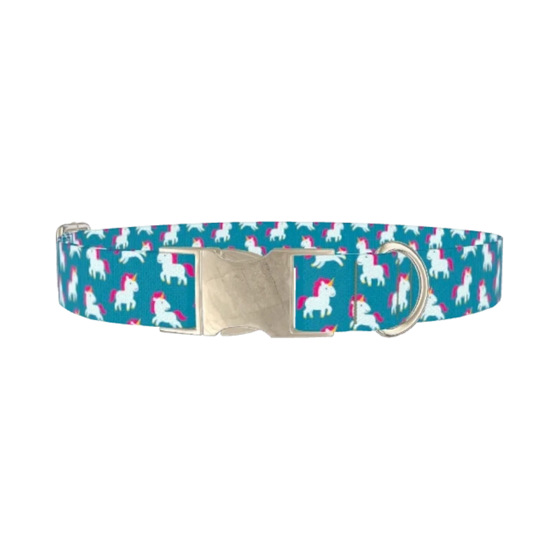 Unicorn Pattern Dog Collar - metal silver