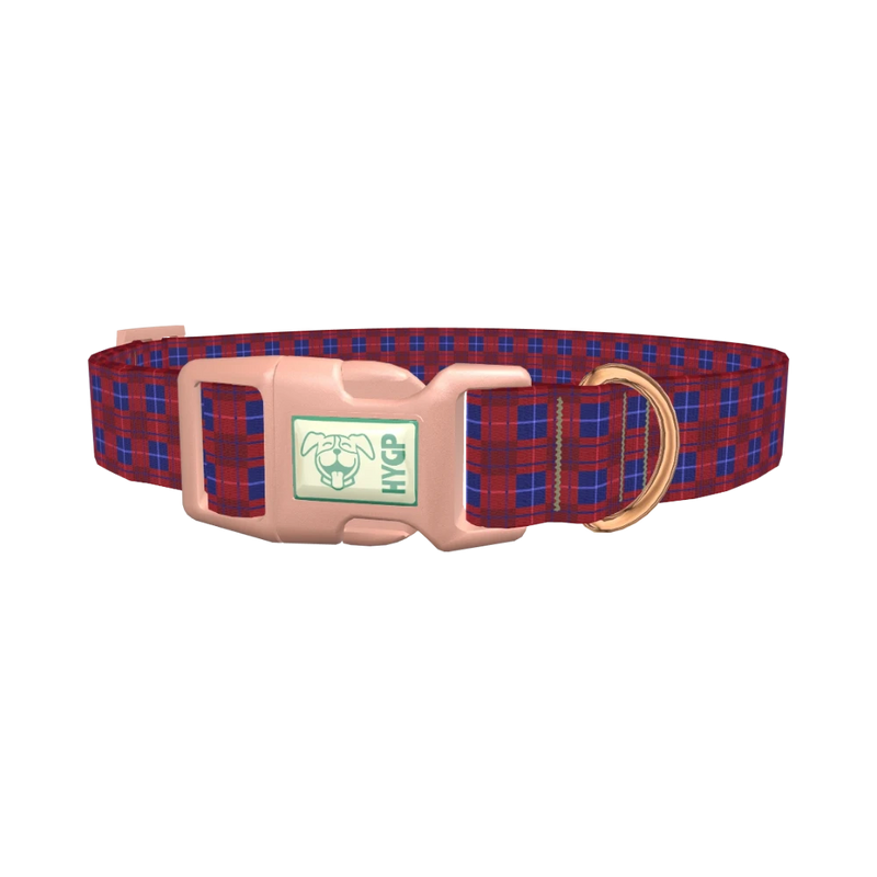 Red and Blue Plaid Dog Collar - plastic rose gold