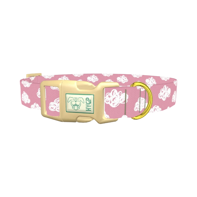 Pink Cloud Sketch Dog Collar - plastic gold
