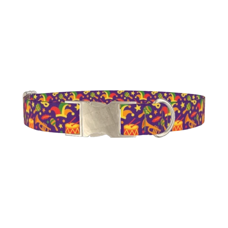 Mardi Gras Celebration Dog Collar - metal silver
