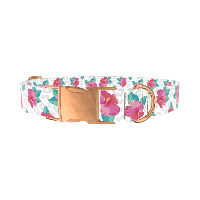 Leopard Floral Dog Collar - metal silver