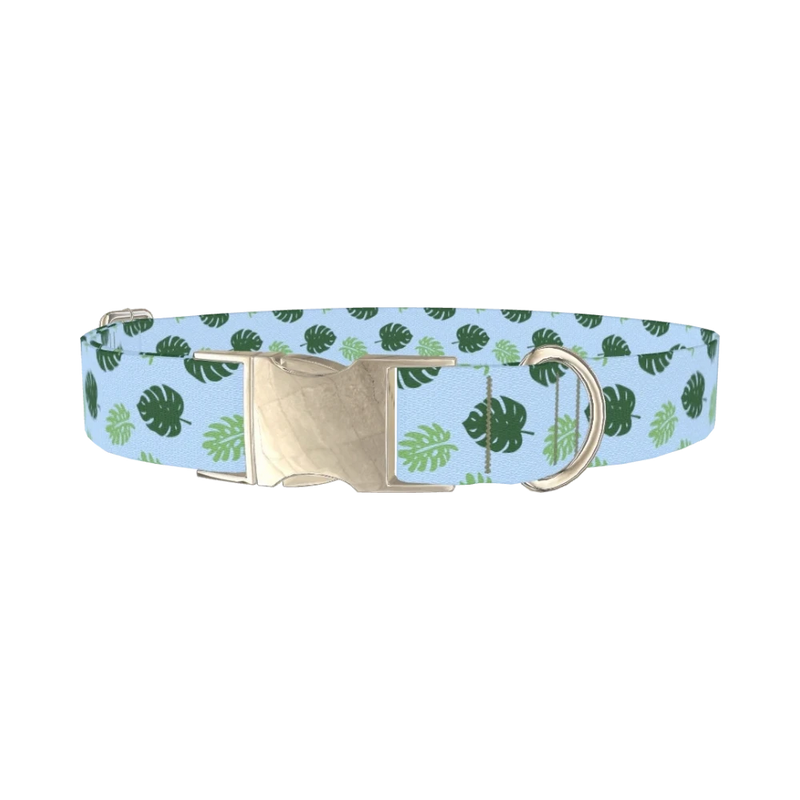 Monstera Leaf Dog Collar - metal silver