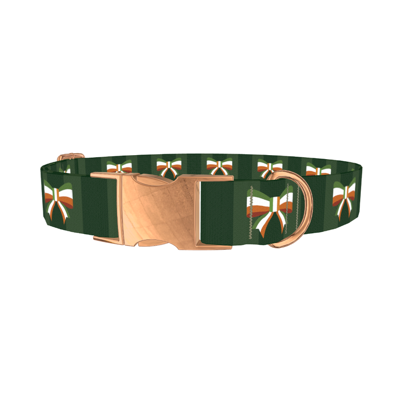 Irish Flag Bow Dog Collar - metal rose gold