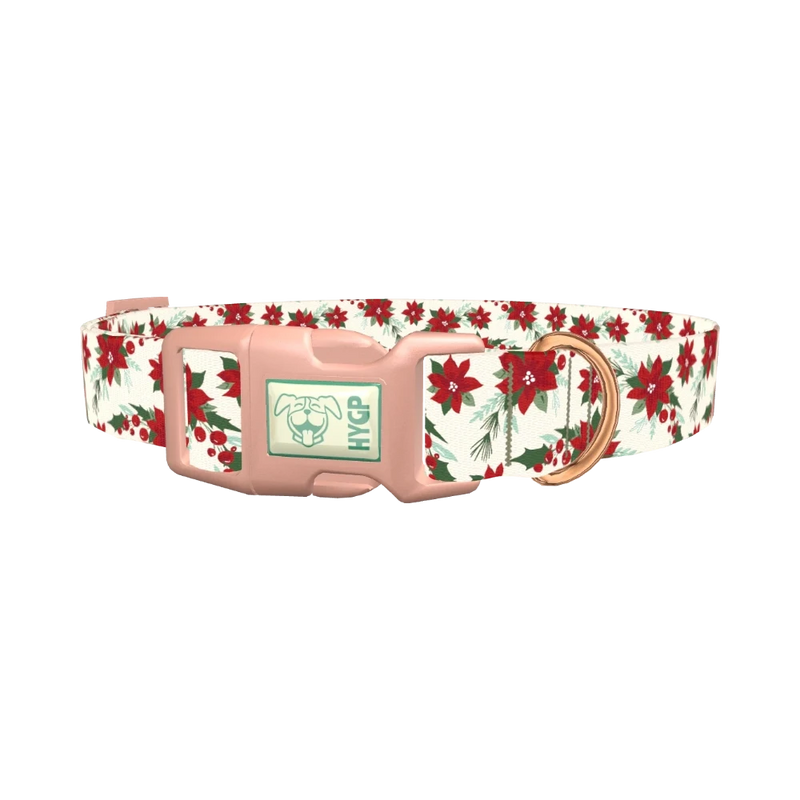 Festive Poinsettia Dog Collar - plastic rose gold