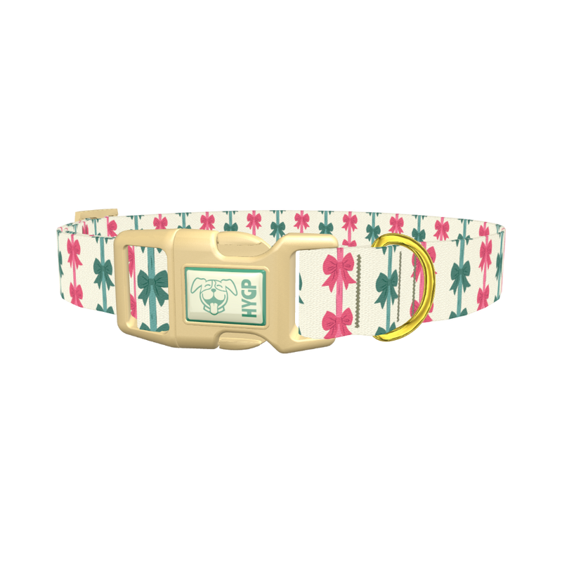 Christmas Bows Dog Collar - plastic gold