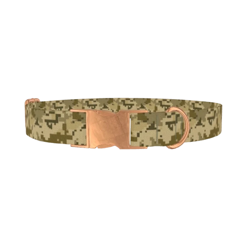 Khaki Pixel Camo Dog Collar - metal rose gold