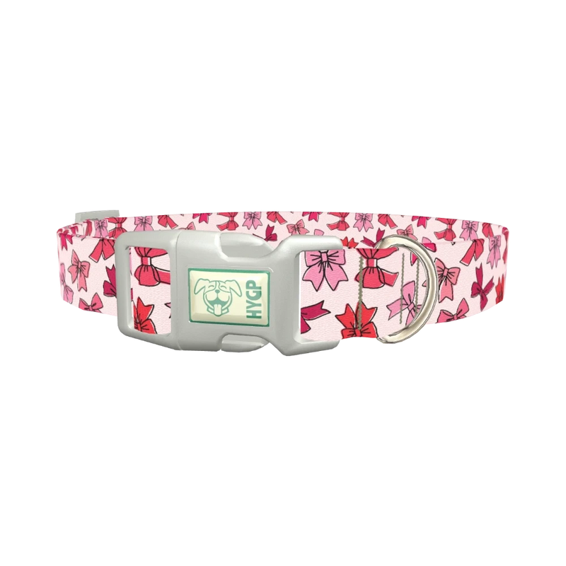 Pink Bow Pattern Dog Collar - plastic silver
