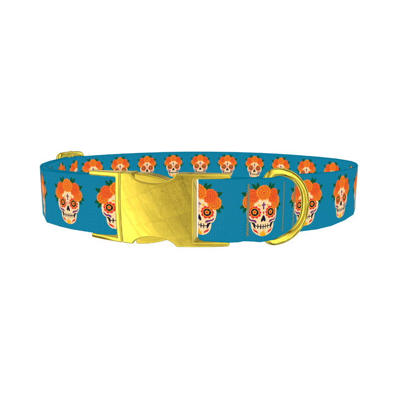 Day of the Dead Dog Collar - metal gold