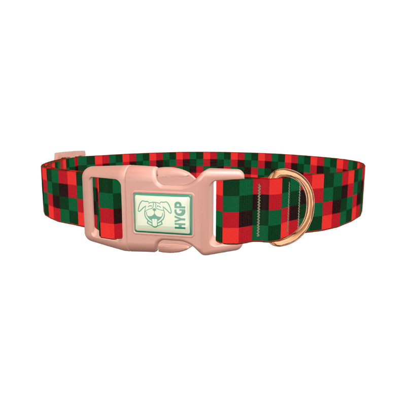 Plaid Check Dog Collar - plastic rose gold