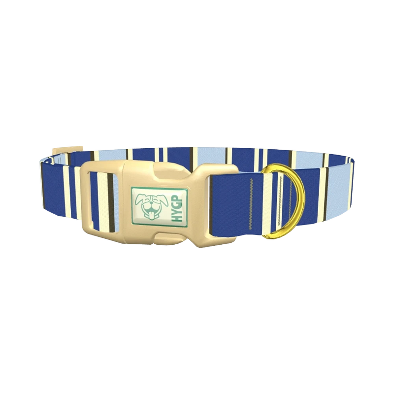 Navy Stripes Dog Collar - plastic gold