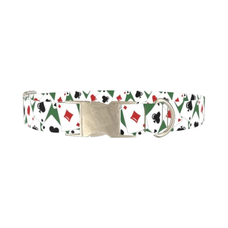Playing Card Pattern Dog Collar - metal silver