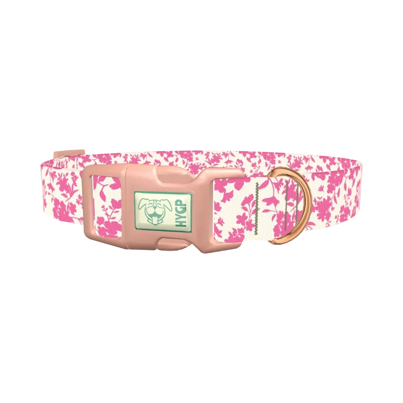 Pink Silhouette Floral Dog Collar - plastic rose gold