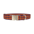 Plaid Orange Dog Collar - metal silver