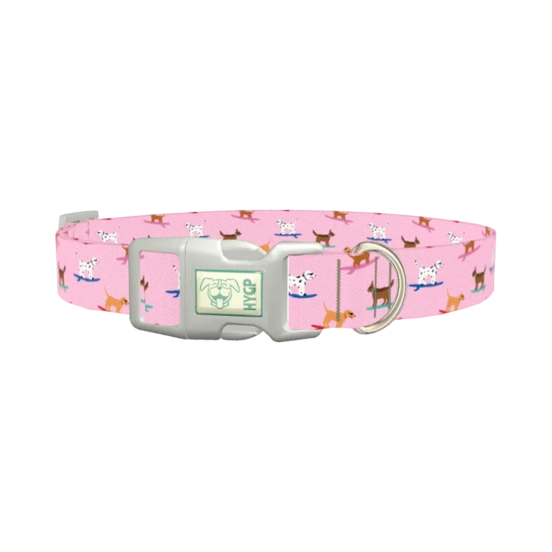 Surfing Dogs Pink Dog Collar - plastic silver