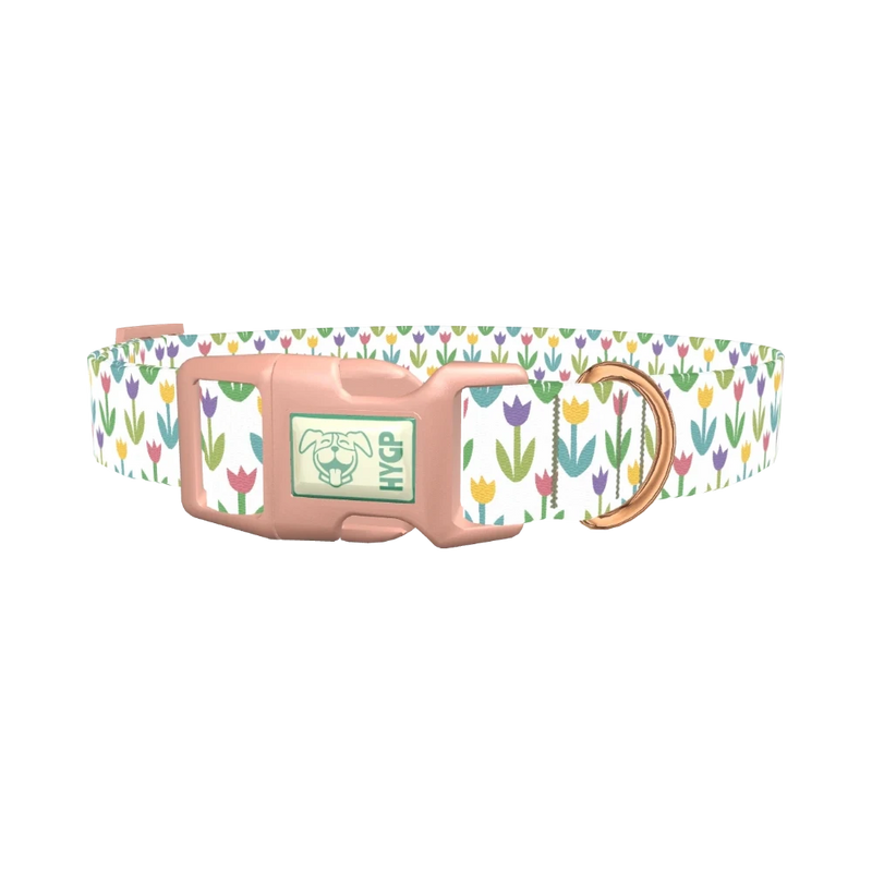 Pastel Tulip Pattern Dog Collar - plastic rose gold