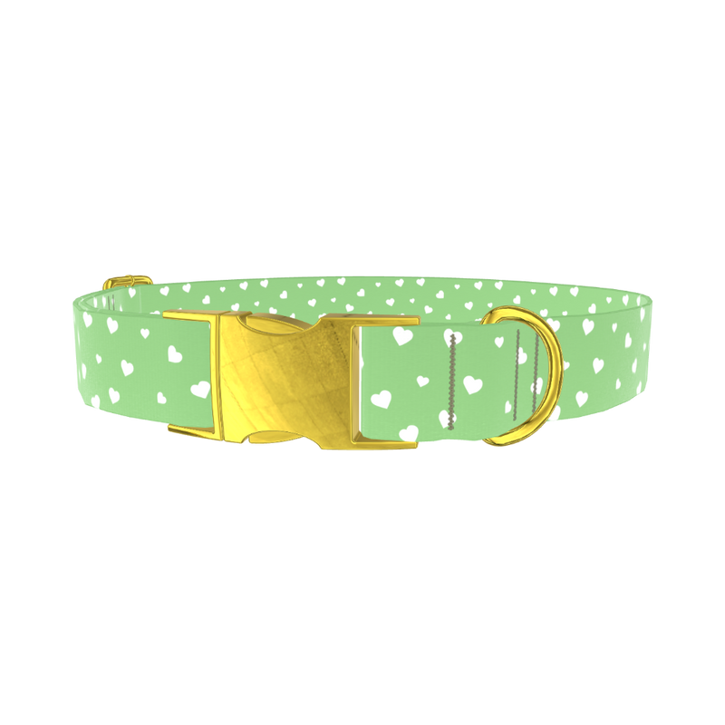 Green Heart Dog Collar - metal rose gold