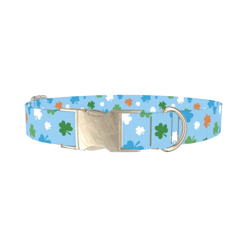 Colorful Clover Dog Collar - metal silver