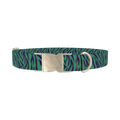 Green Zebra Pattern Dog Collar - metal silver