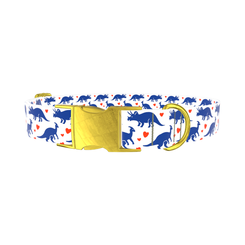 Dinosaur Heart Dog Collar - metal gold