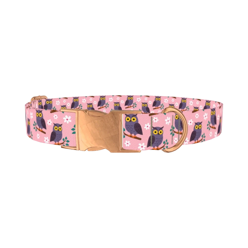 Floral Owl Dog Collar - metal rose gold