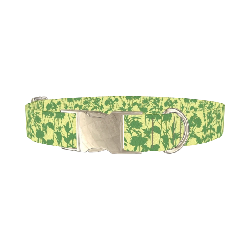 Green Silhouette Meadow Dog Collar - metal silver