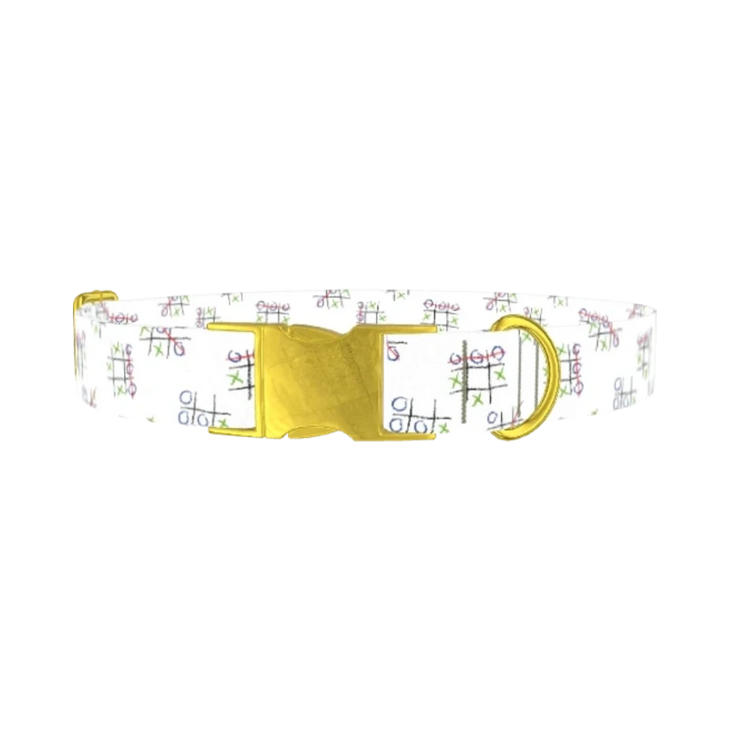 Tic Tac Toe Pattern Dog Collar - metal gold