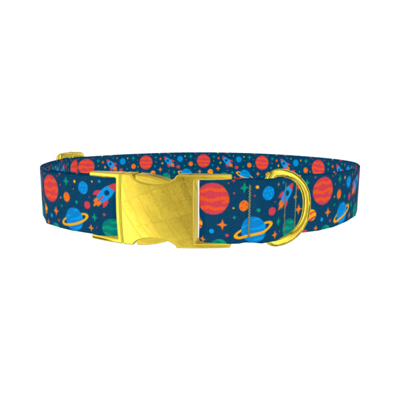 Space Adventure Dog Collar - metal gold