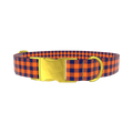 Plaid Orange Dog Collar - metal rose gold