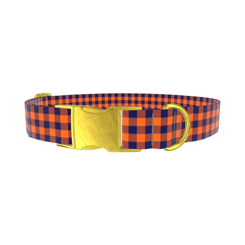 Plaid Orange Dog Collar - metal rose gold