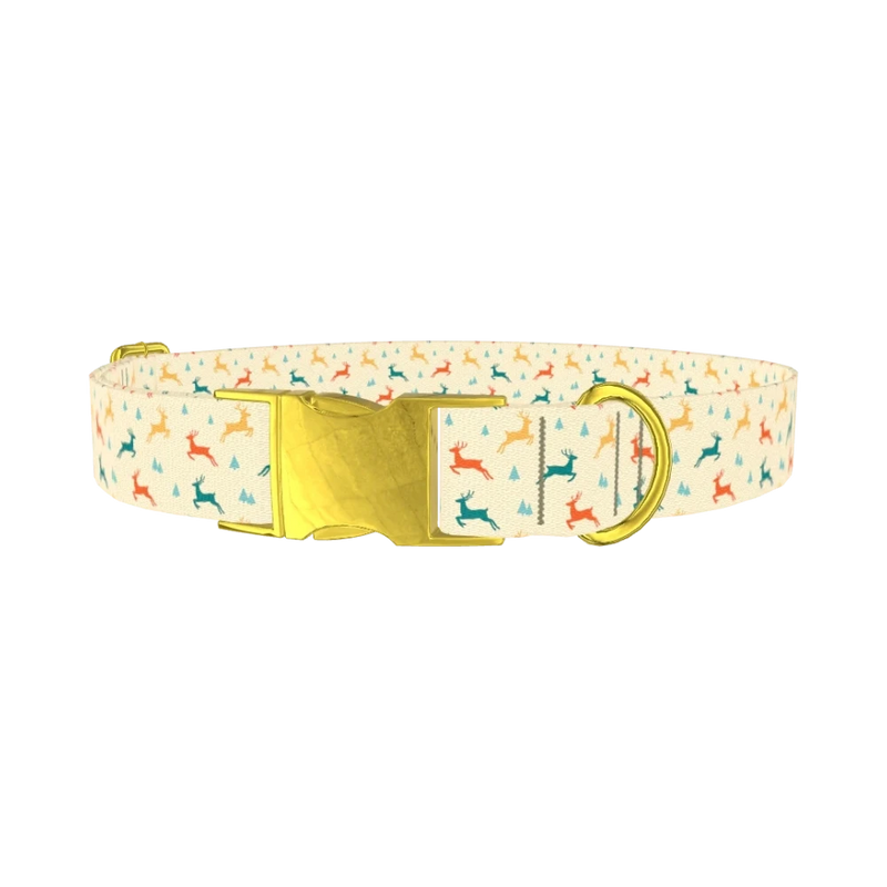 Colorful Reindeer Dog Collar - metal gold