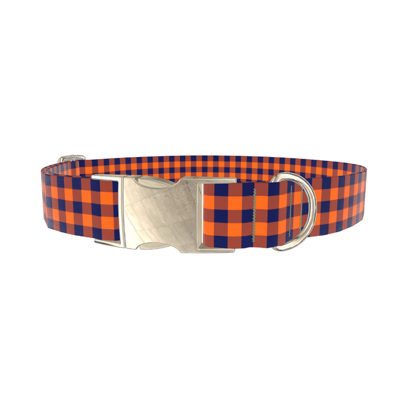 Plaid Orange Dog Collar - metal gold