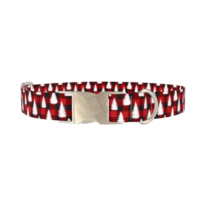 Christmas Plaid Dog Collar - metal silver