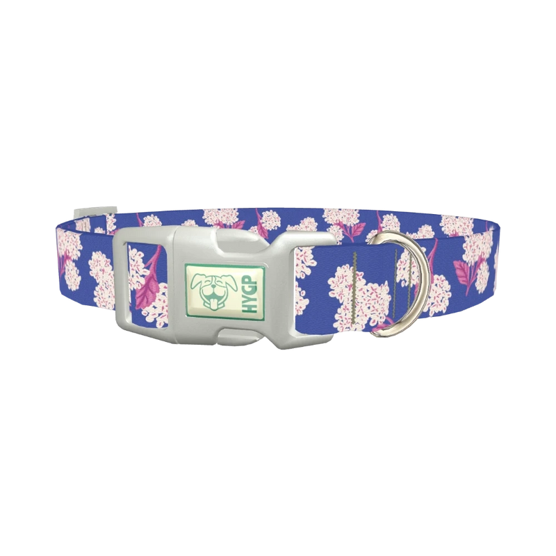 Blue Hydrangea Pattern Dog Collar - plastic silver